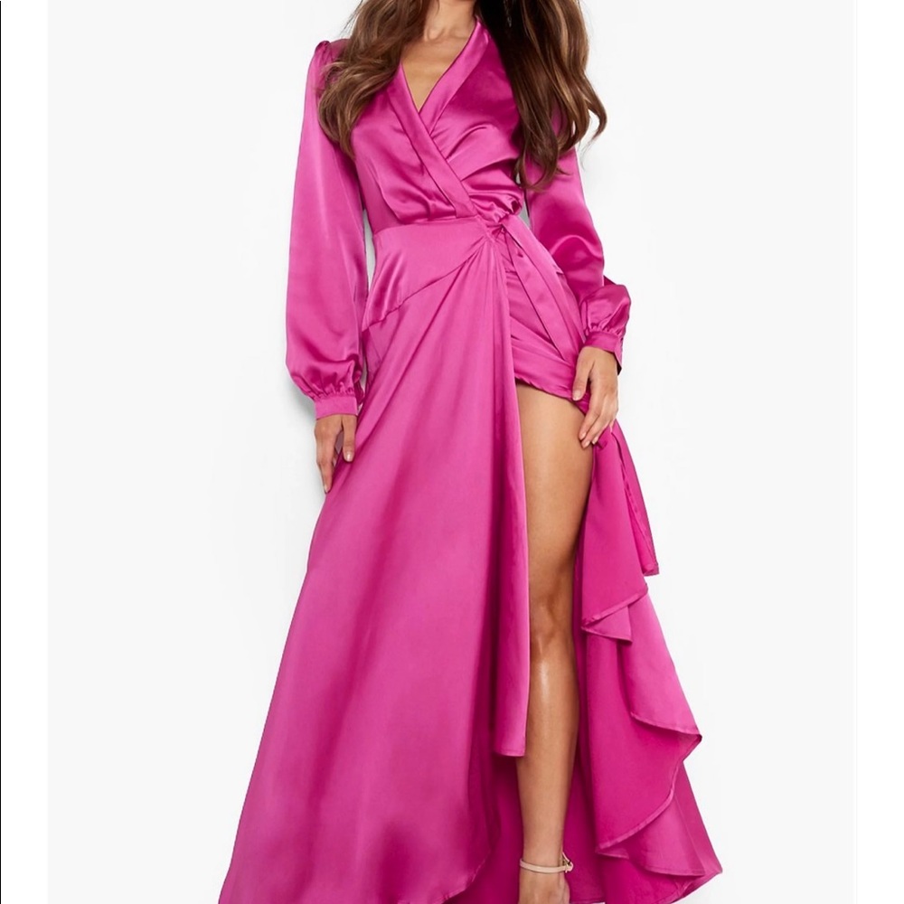 Satin pink wrap around dress